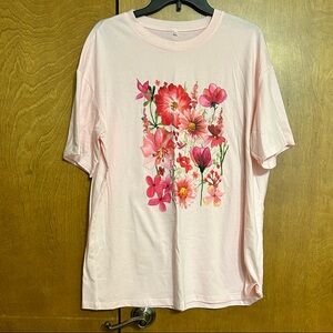 2 for 1 deal* NWOT oversized pink graphic tee with floral design size L